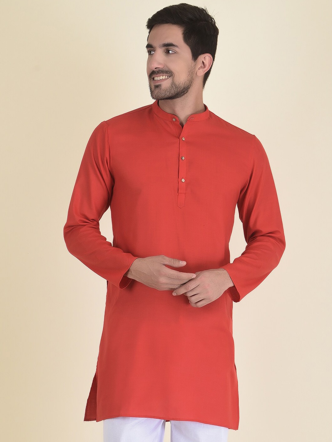 

DEYANN Men Red Thread Work Kurta