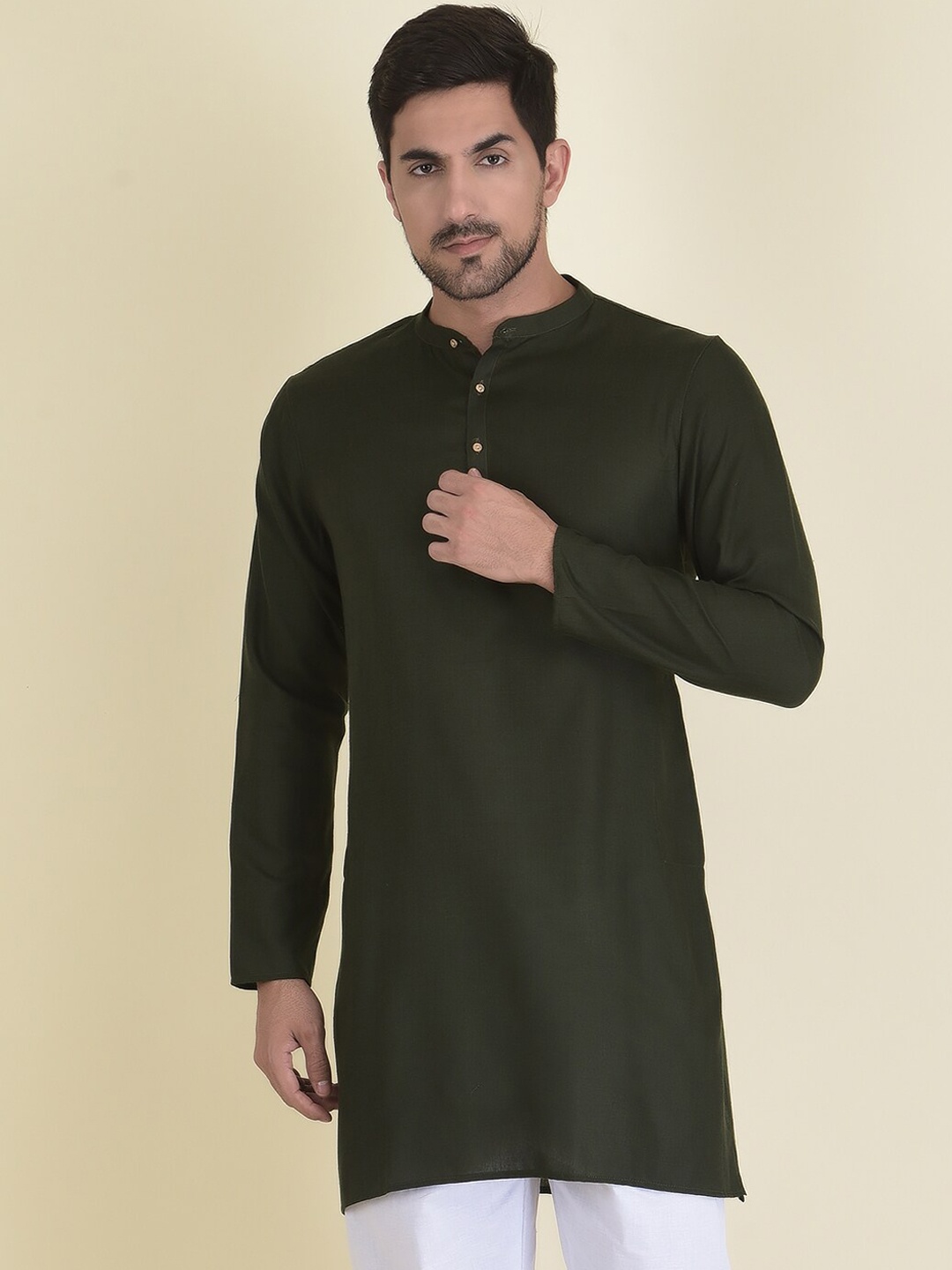 

DEYANN Men Green Thread Work Kurta
