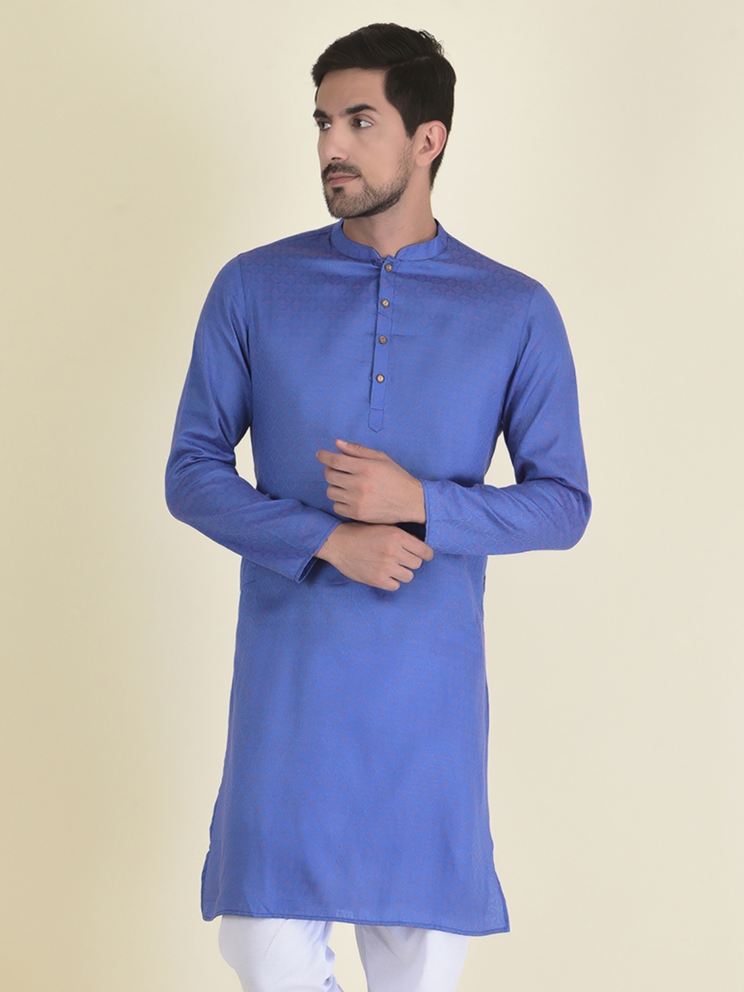 

DEYANN Men Blue Jacquard Kurta
