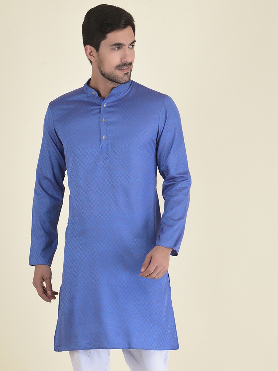 

DEYANN Men Blue Solid Jacquard Kurta