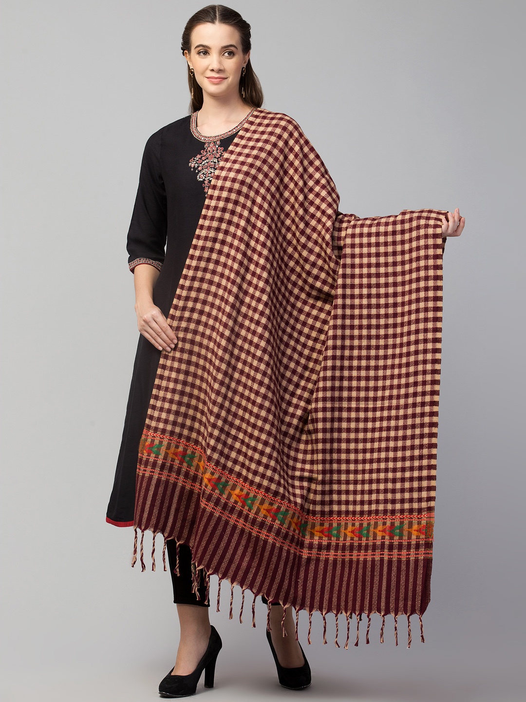 

Tweedle Women Rust Acrylic Wool Woven Check Design Shawl