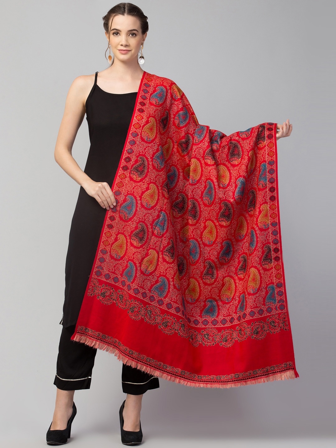 

Tweedle Women Red & Blue Woven Design Shawl