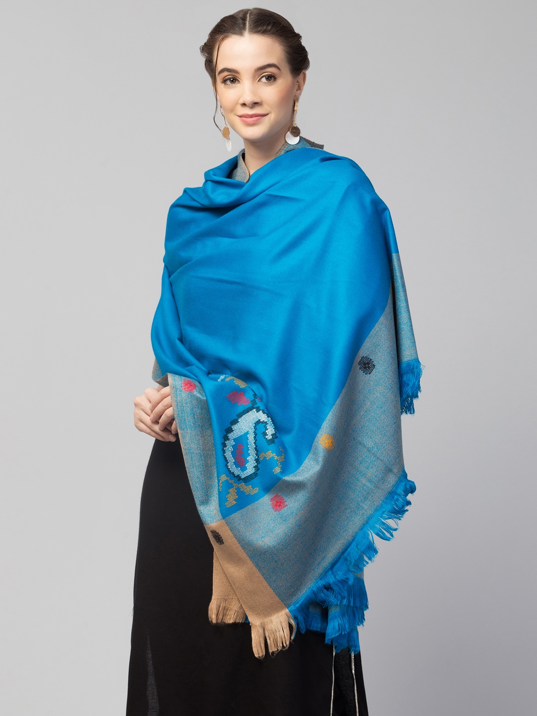 

Tweedle Women Blue & Beige Printed Woven Woolen Shawl