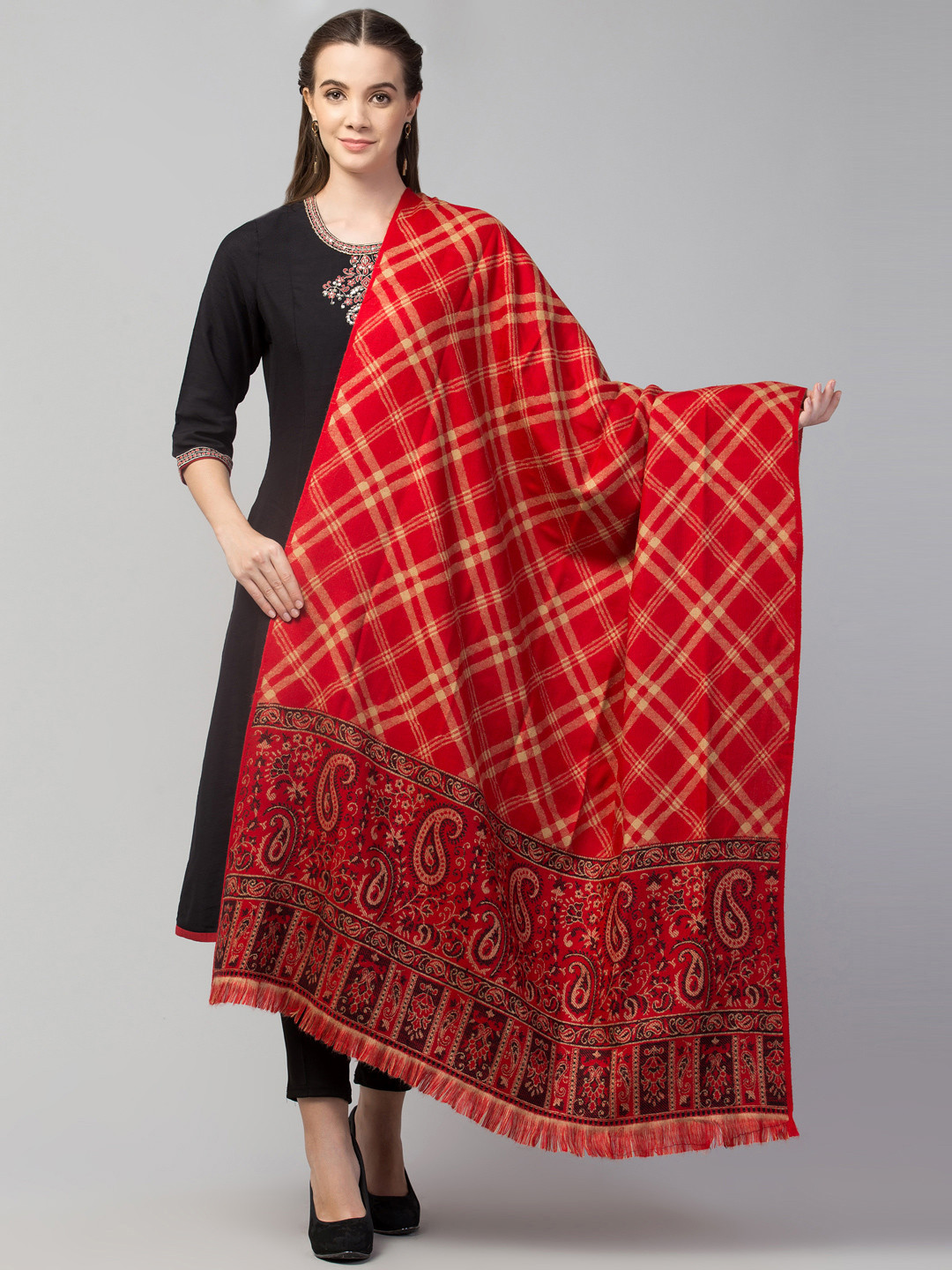 

Tweedle Women Red & Beige Woven Design Shawl