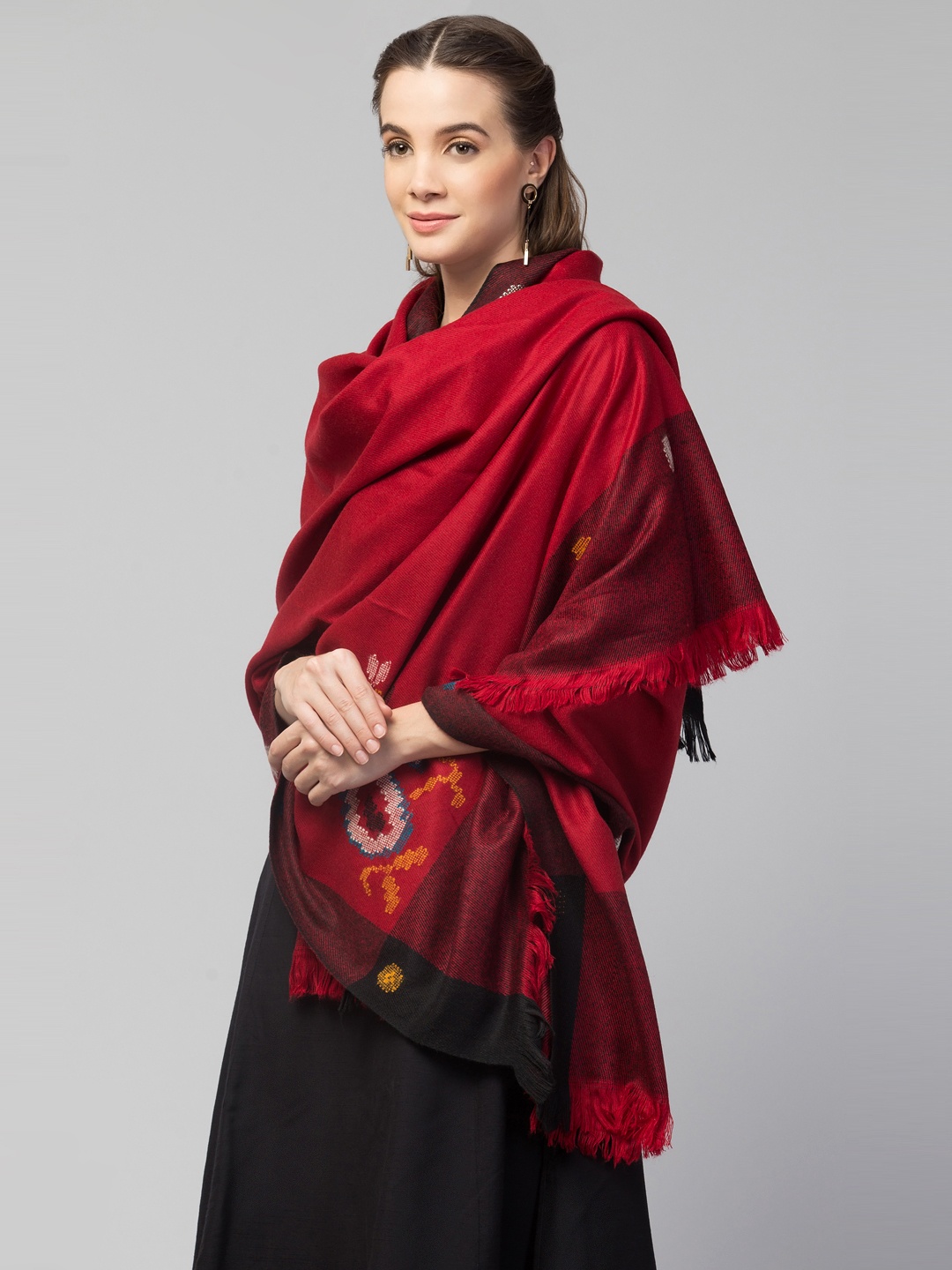 

Tweedle Women Maroon Woven Design Woolen Handloom Shawl