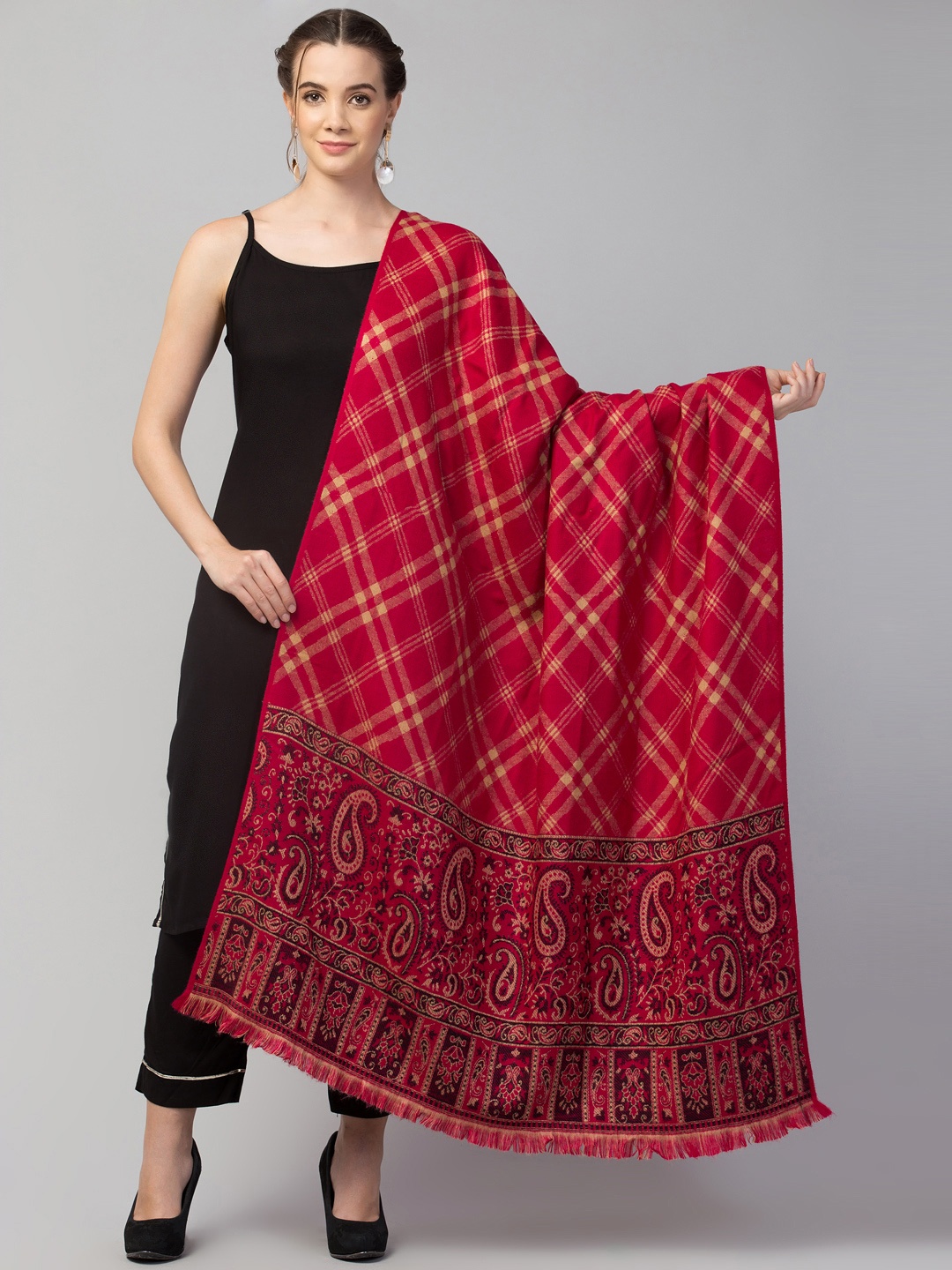 

Tweedle Women Magenta Red Jamawar Woven Design Shawl