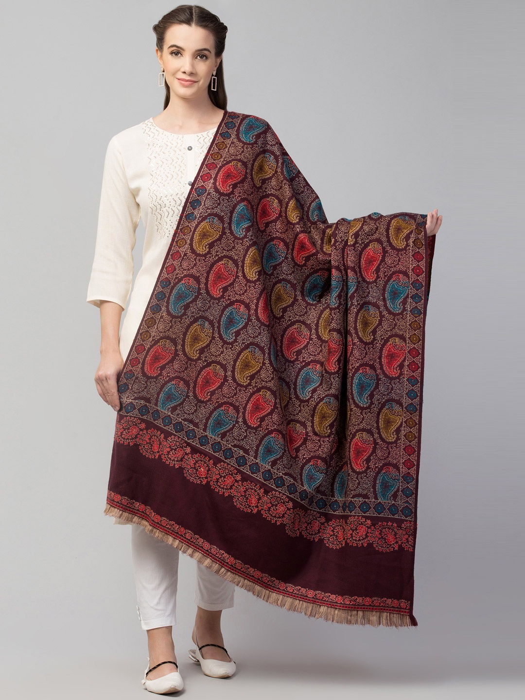 

Tweedle Women Brown & Maroon Woven-Design Shawl