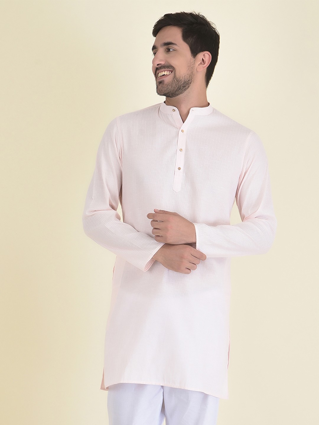 

DEYANN Men Pink Striped Jacquard Kurta