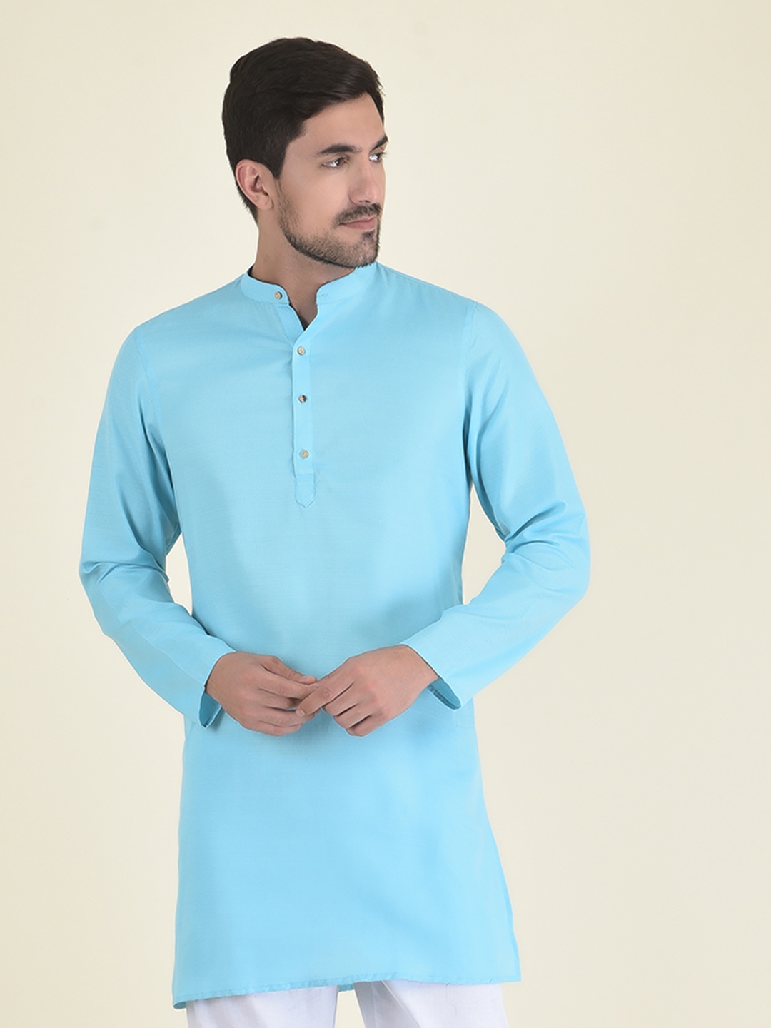 

DEYANN Men Blue Mandarin Collar Short Kurta