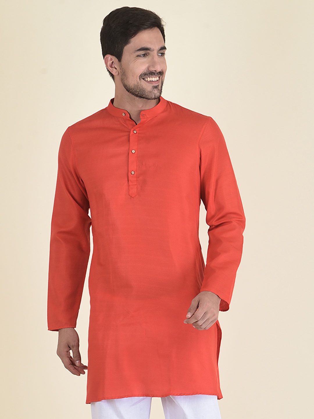 

DEYANN Men Red Solid Cotton Kurta