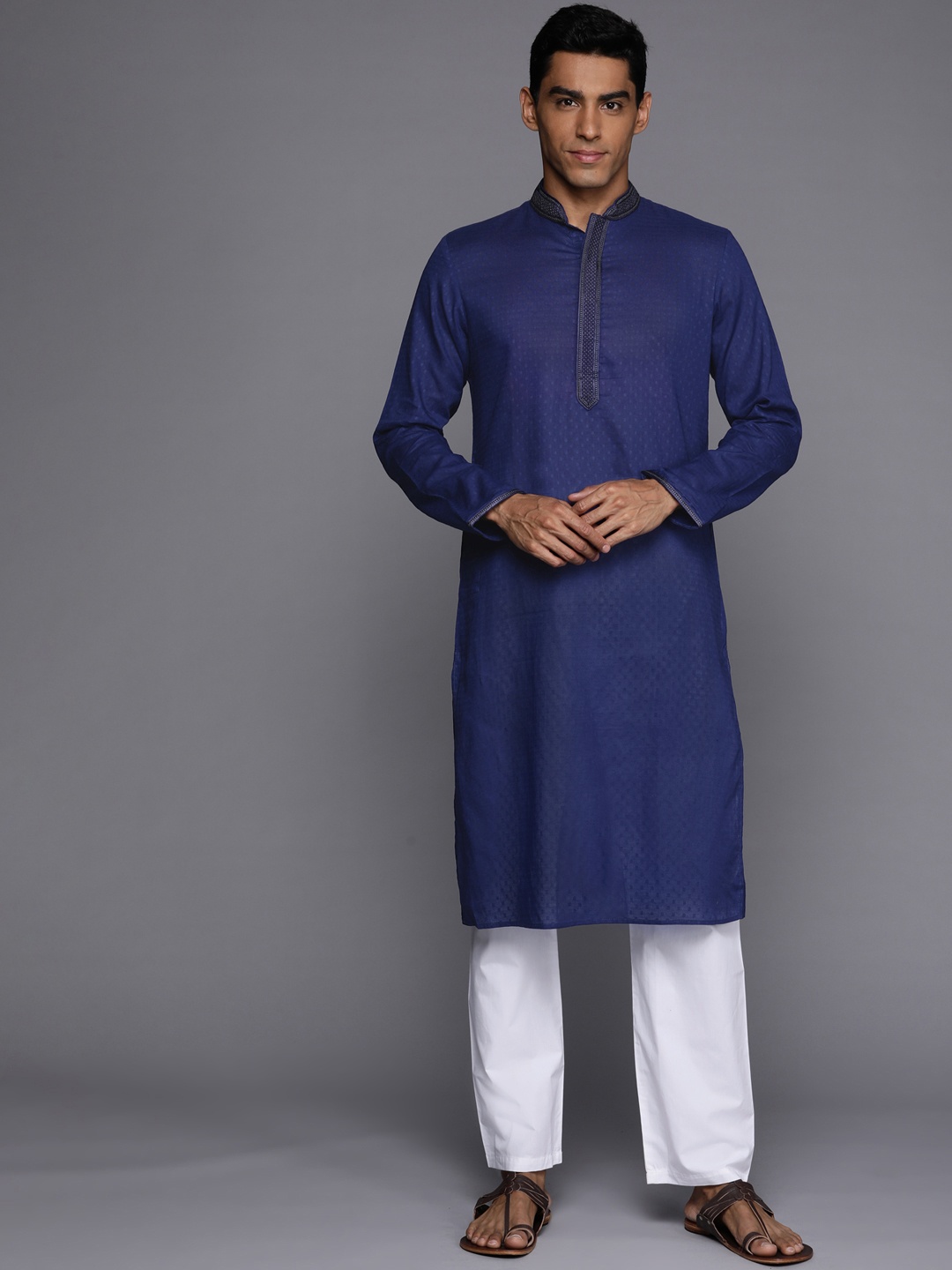 

Manu Men Blue Dobby Weave Kurta with Pyjamas