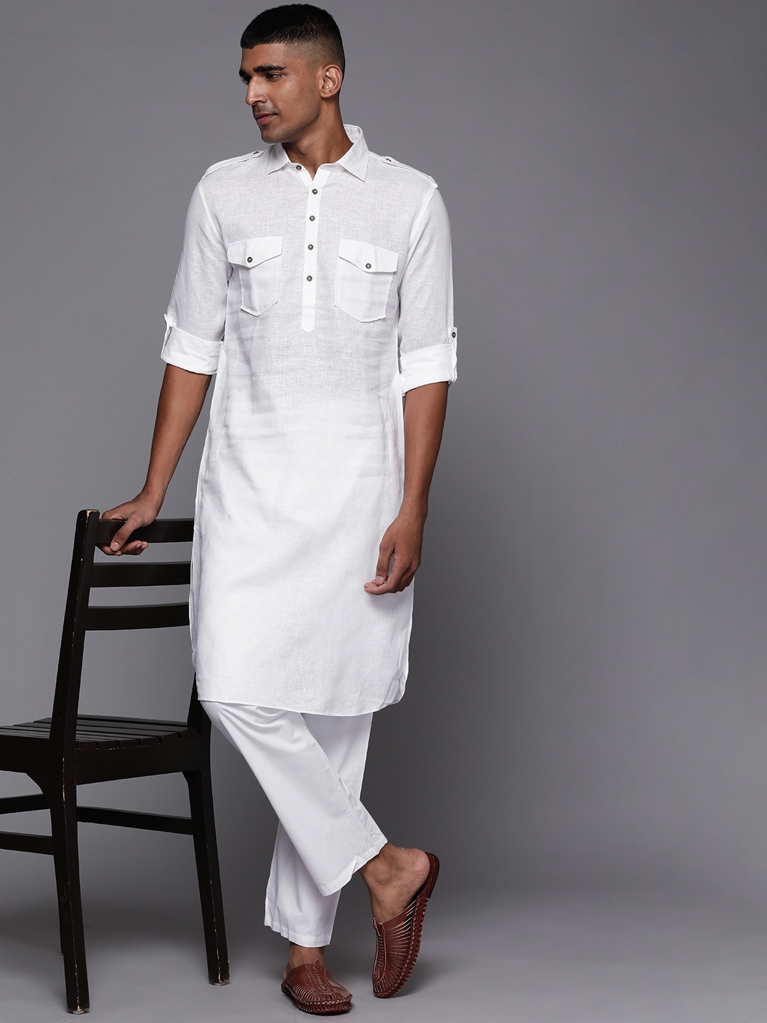 

Manu Men White Pathani Kurta