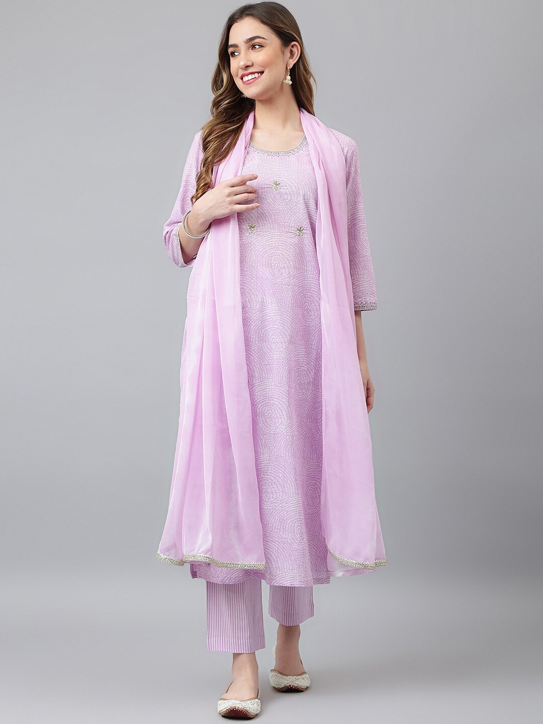 

Khushal K Women Purple Panelled Kurta with Trousers & With Dupatta