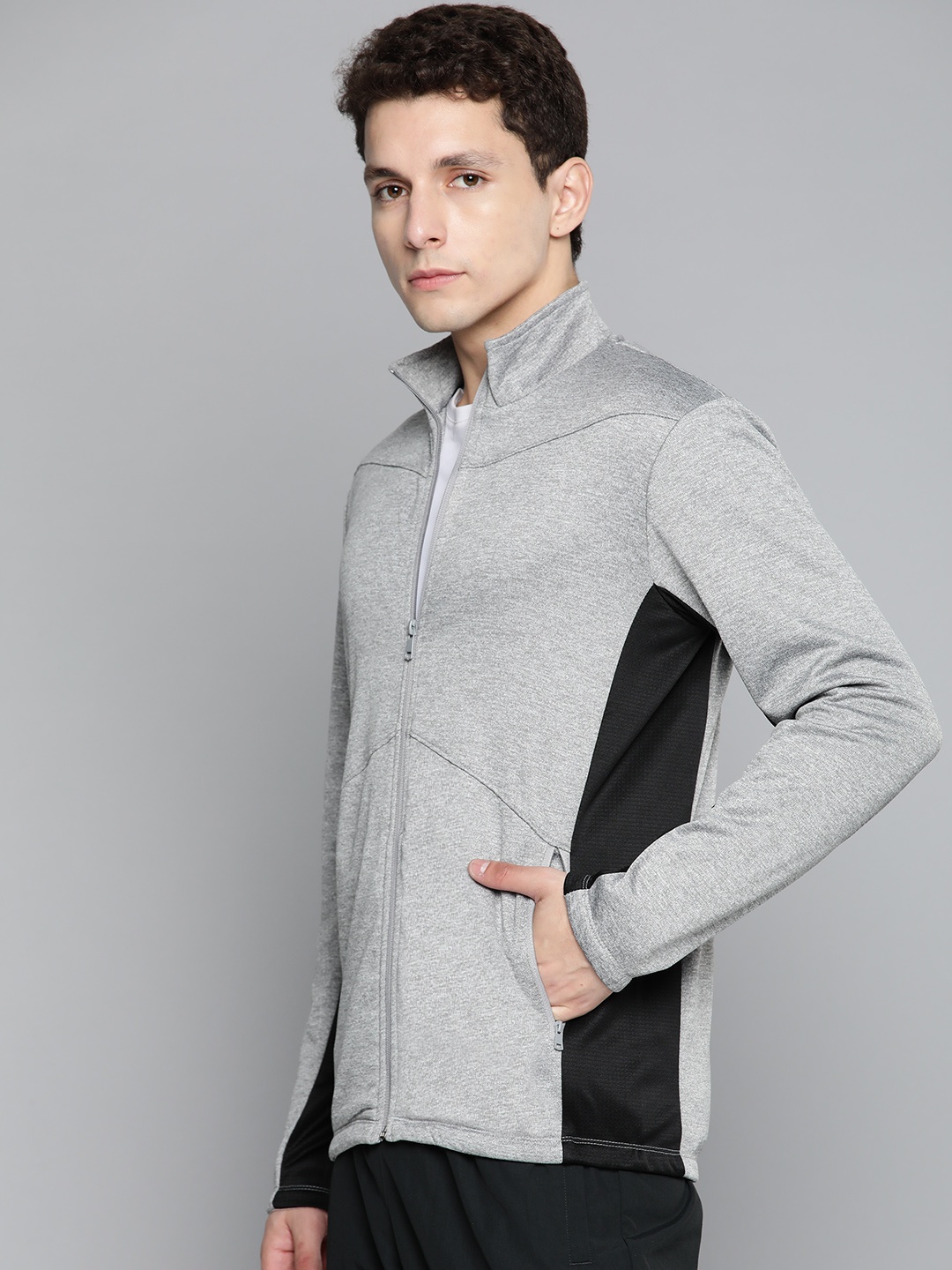 

Alcis Men Grey Melange & Black Colourblocked Sweatshirt