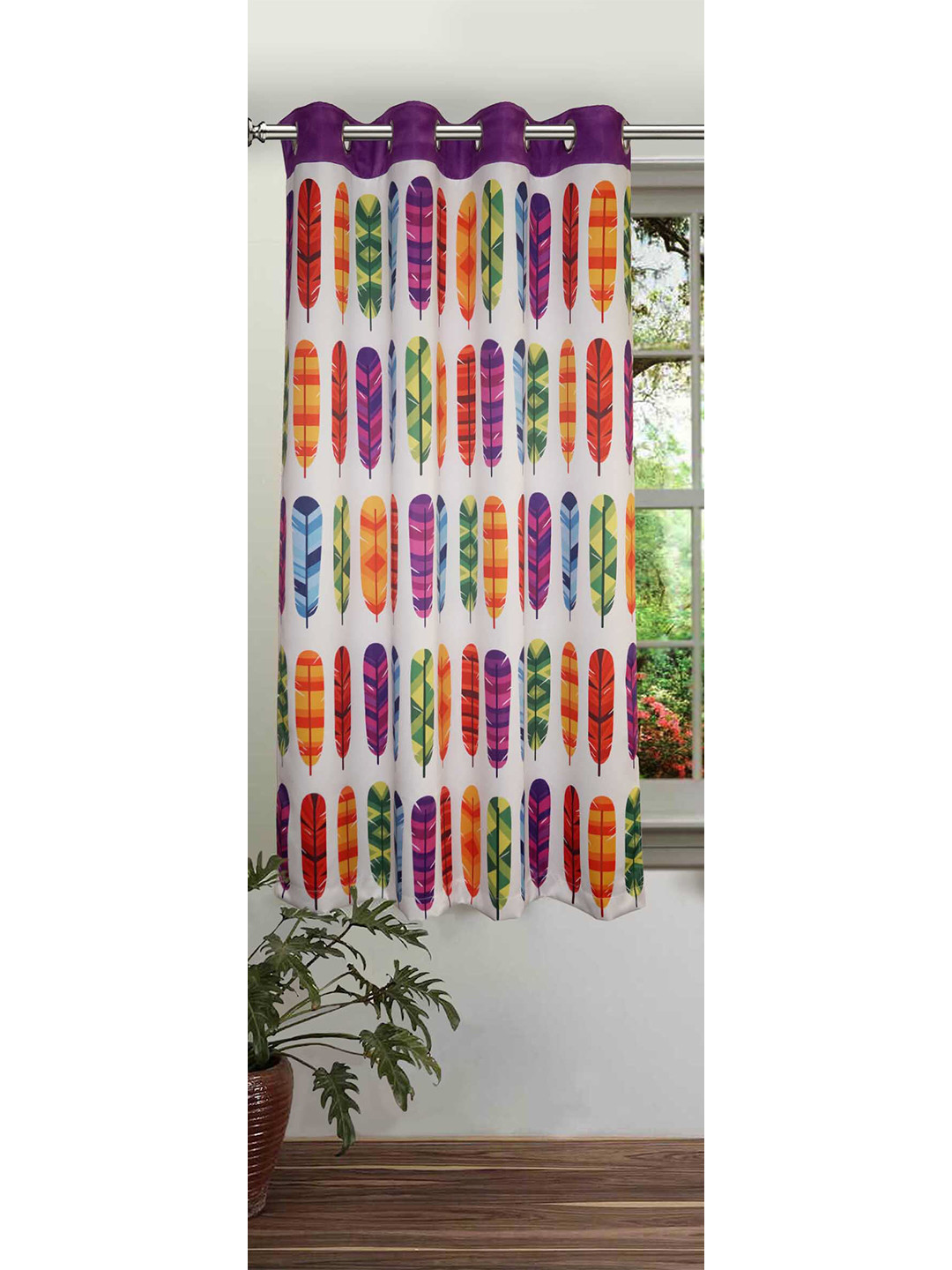 

Lushomes White & Green Pack of 1 Window Curtain