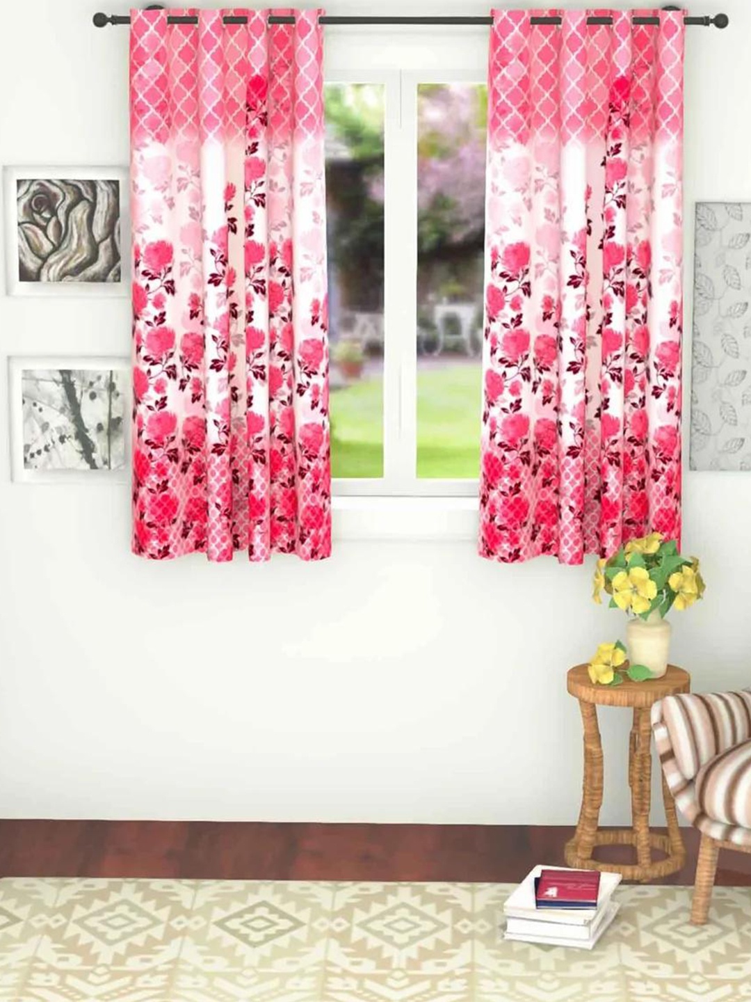 

Lushomes Pink Floral 3D Printed Window Curtain