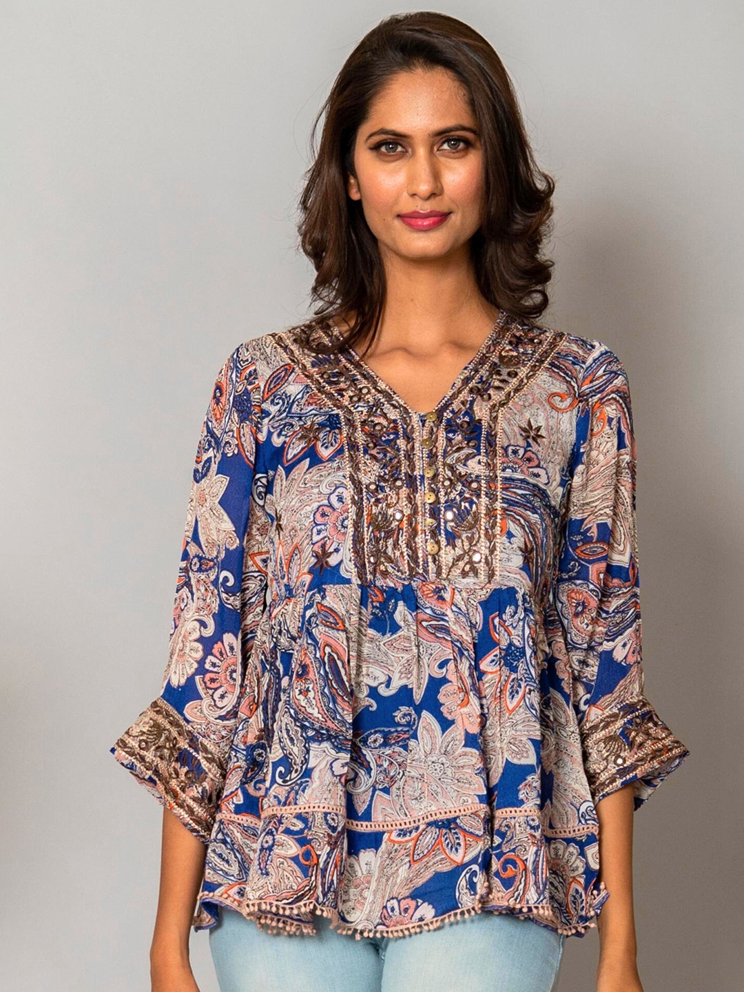 

WESTIFIED Women Blue Print Crepe Top