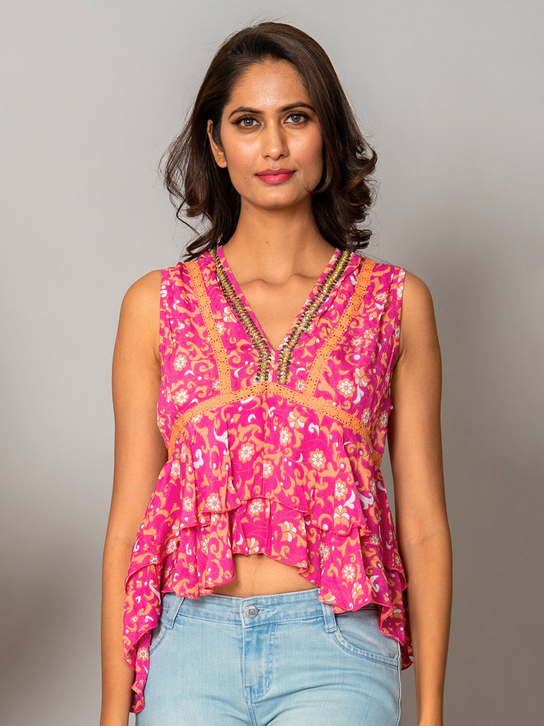

WESTIFIED Pink Floral Print Chiffon Top