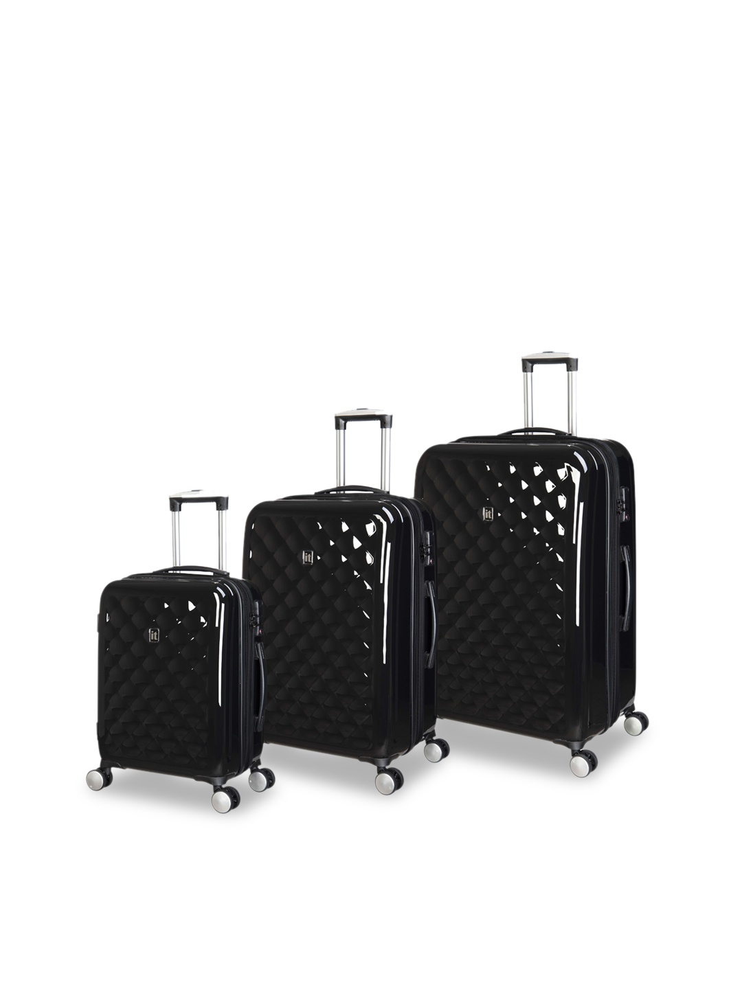 IT luggage Pack Of 3 Black Fashionista Textured Glossy Trolley Bag