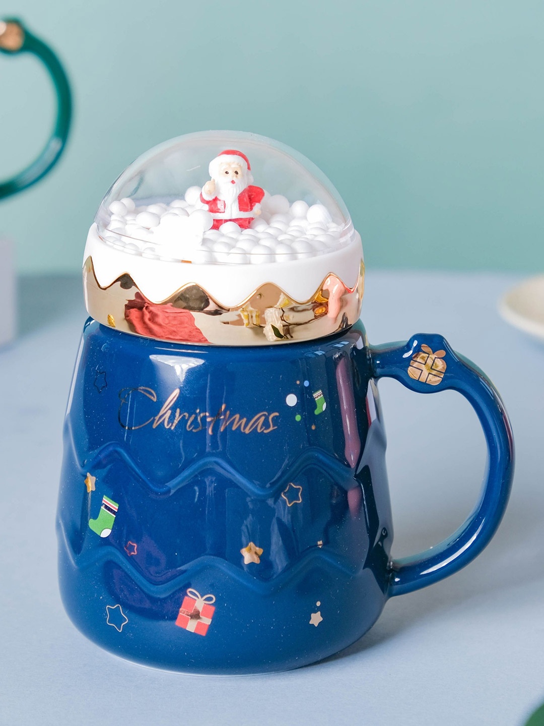 

Nestasia Blue & White Dishwasher And Microwave Safe Ceramic Mug With Lid 400 ml