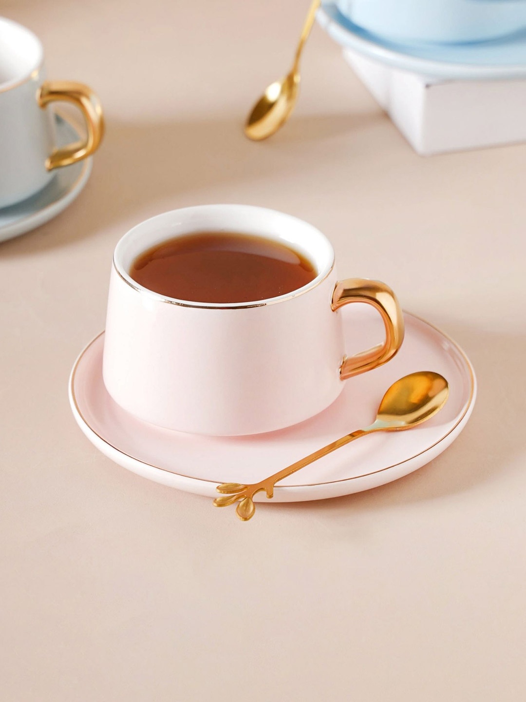 

Nestasia Pink & Gold Ceramic Matte Teacup and Saucer Set 220 ml