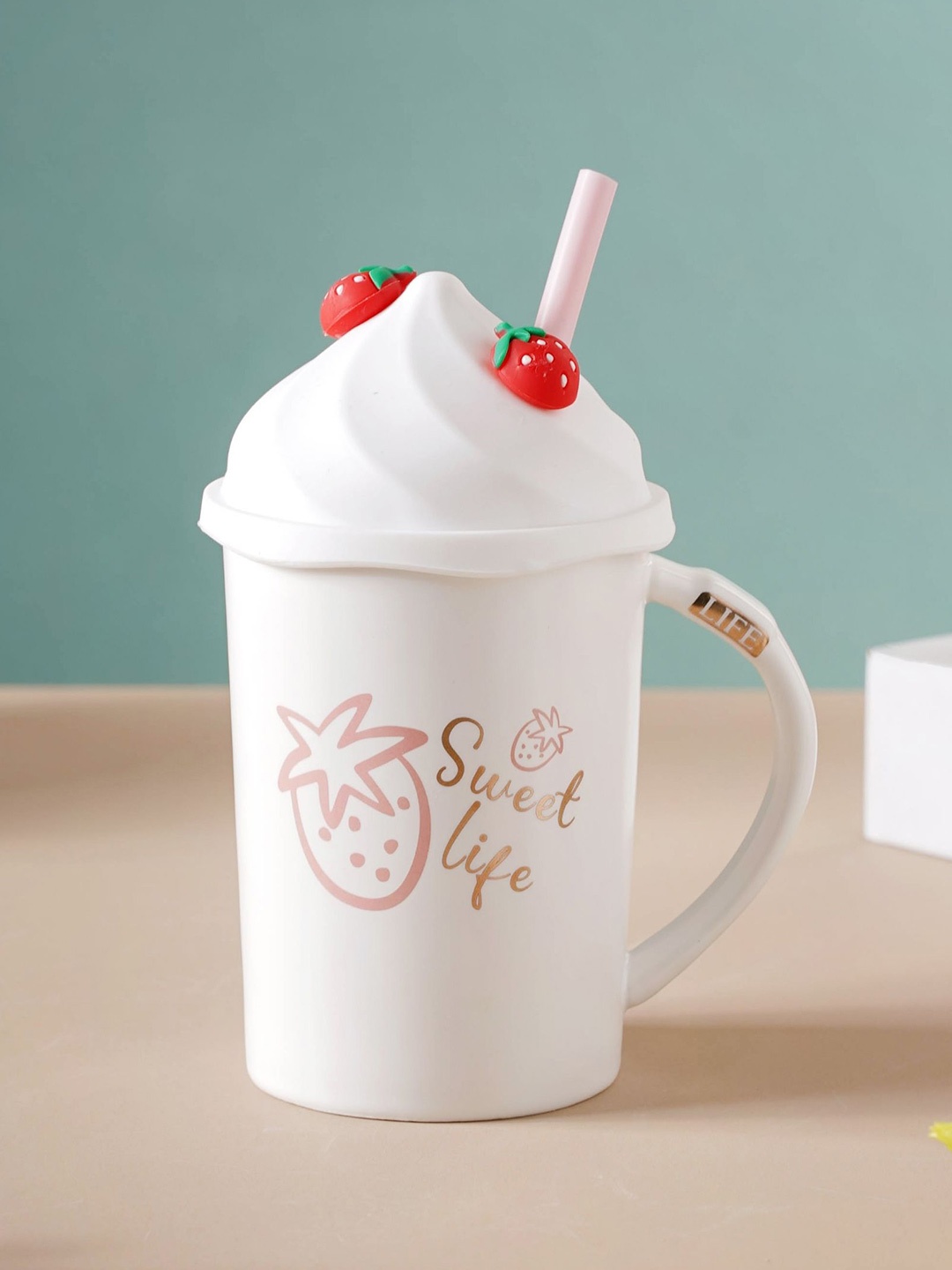 

Nestasia White & Red Printed Ceramic Matte Cup with Lid & Straw 380 ml