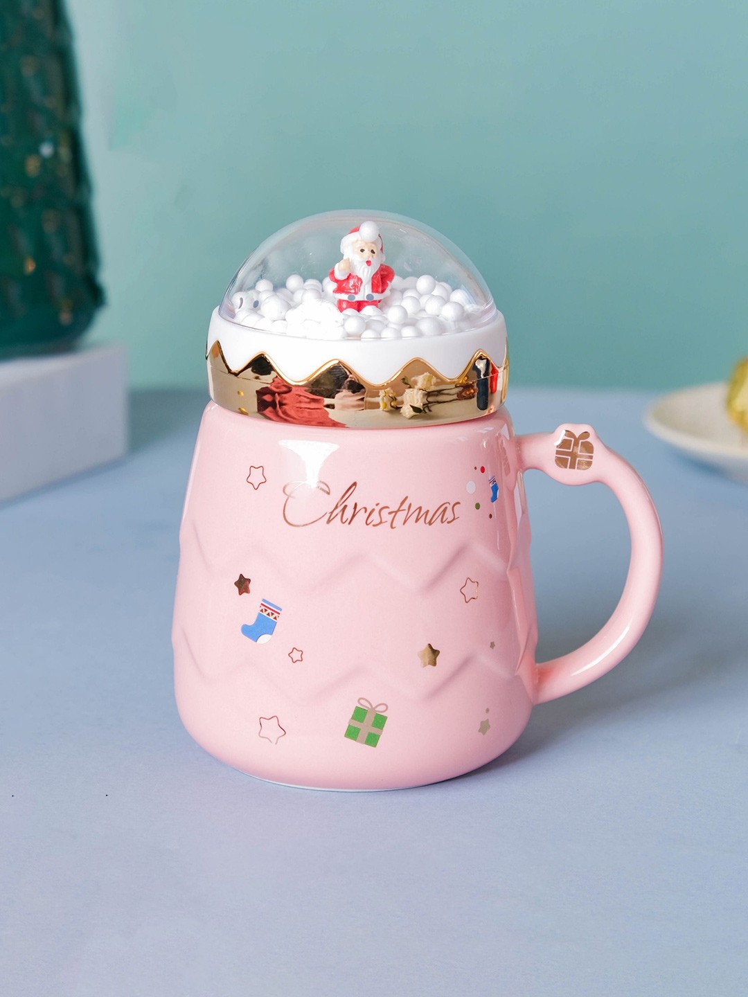 

Nestasia Pink & White Dishwasher And Microwave Safe Ceramic Snowy Christmas Mug 400 ml