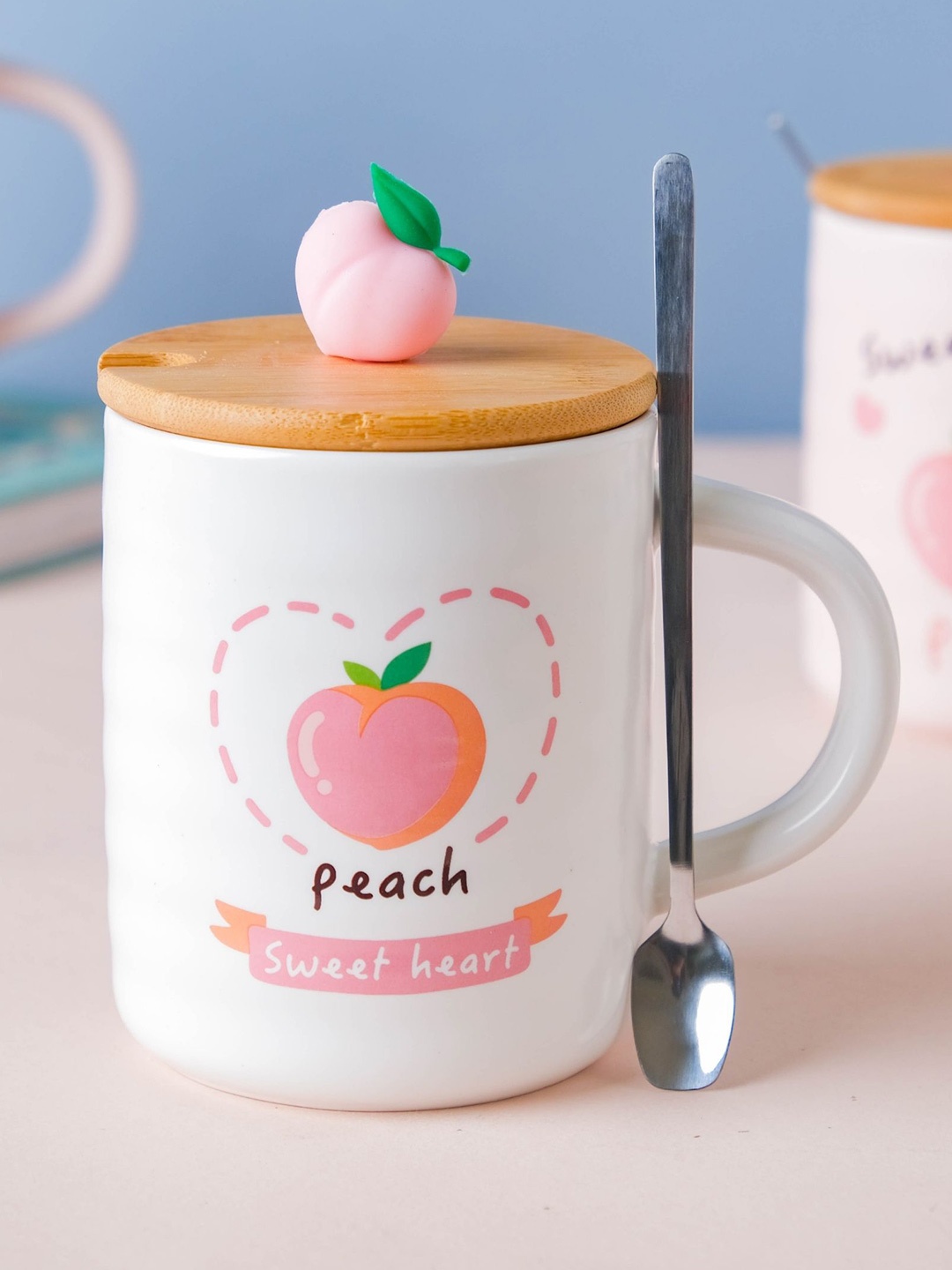 

Nestasia Pink & White Ceramic Morning Tea Mug With Lid & Spoon 350 ML