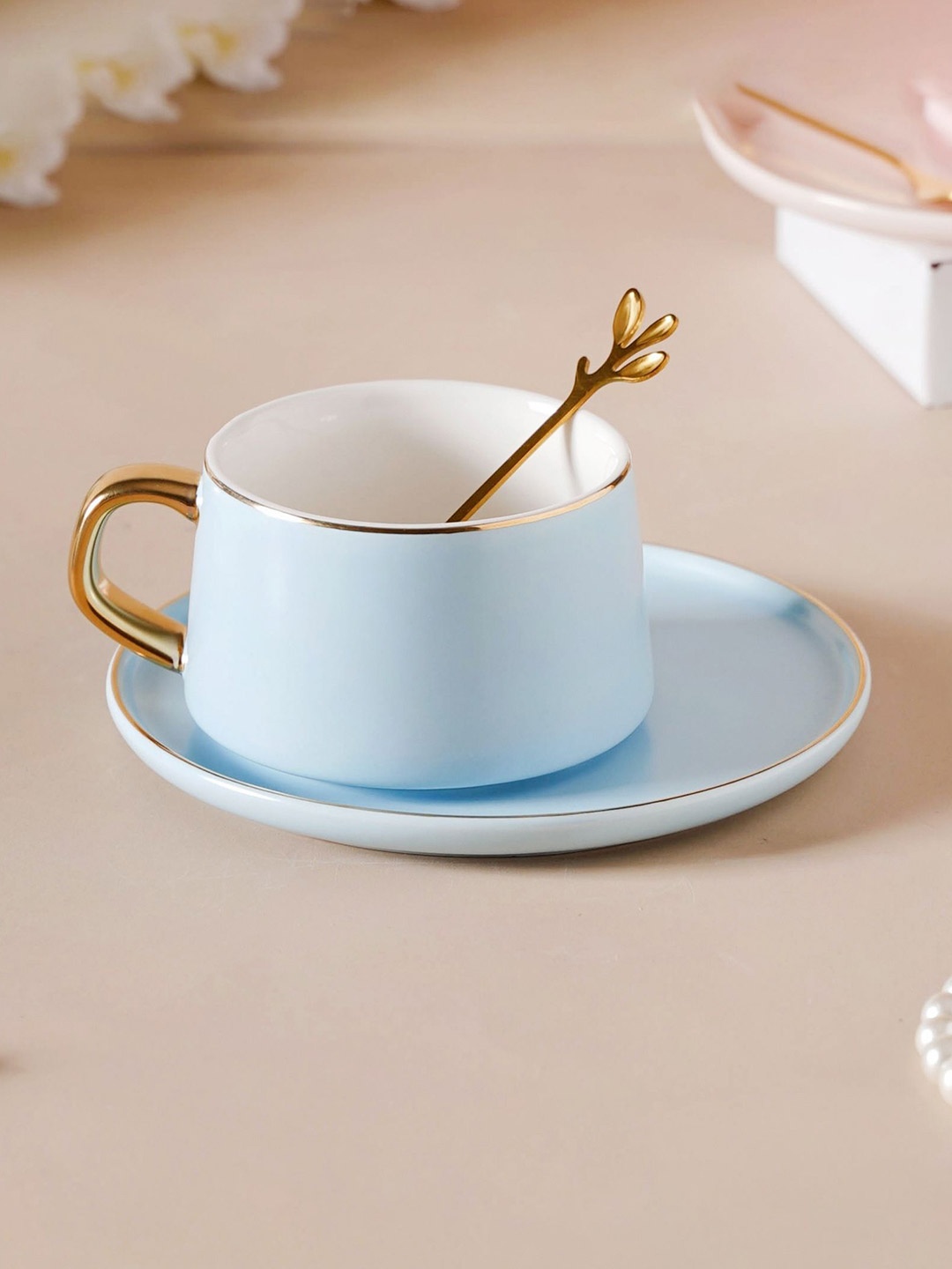 

Nestasia Blue & Gold Ceramic Matte Teacup and Saucer Set 220 ml
