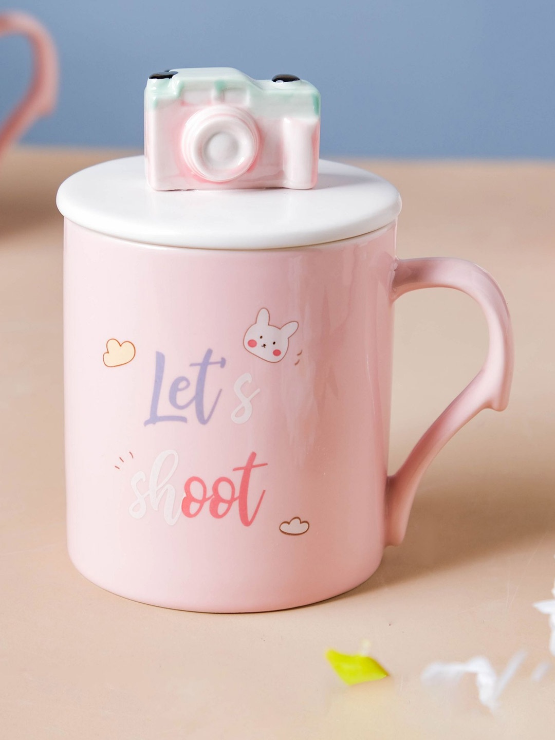 

Nestasia Pink & White Dishwasher And Microwave Safe Ceramic Cup with Lid & Spoon 320 ml