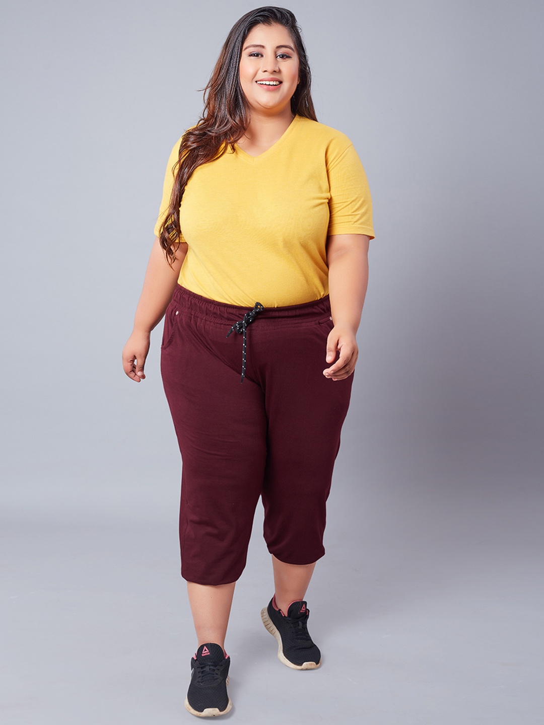 

CUPID Women Plus Size Maroon Capris