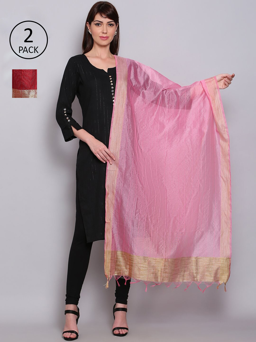 

Miaz Lifestyle Pink & Red Dupatta with Zari