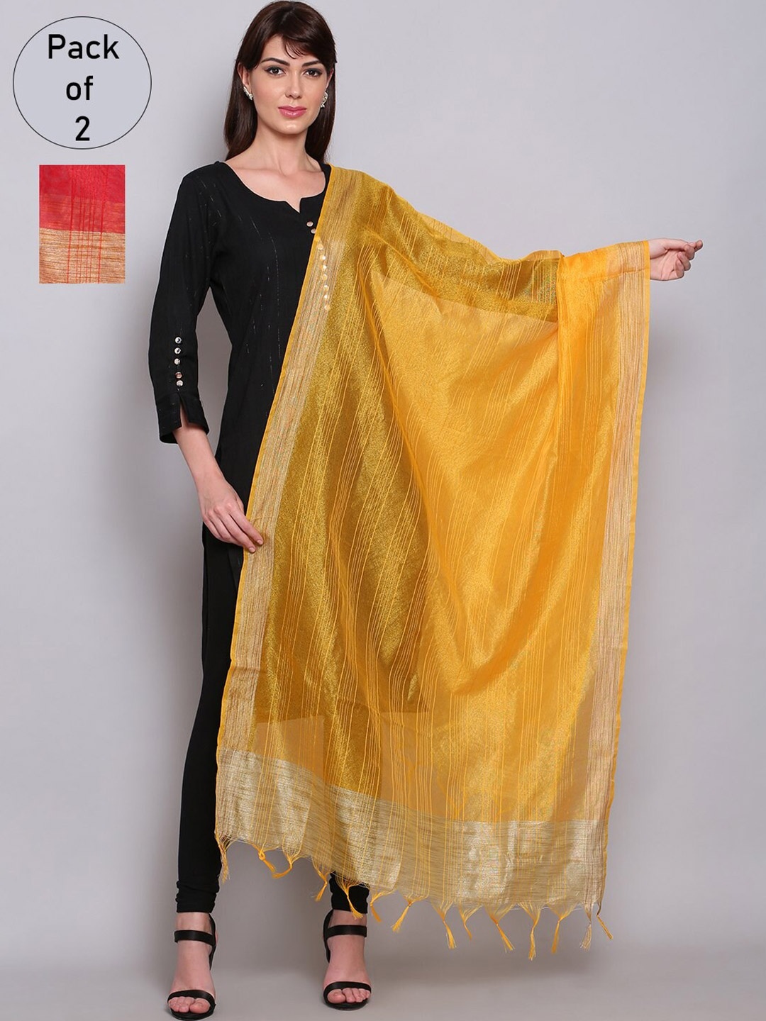 

Miaz Lifestyle Yellow & Red Dupatta with Zari