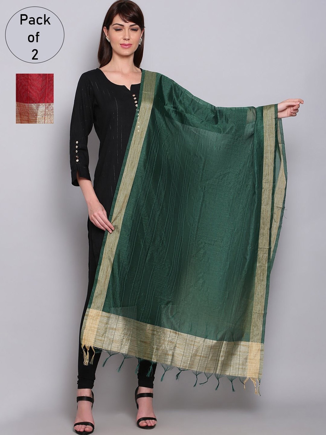 

Miaz Lifestyle Red & Green Dupatta with Zari