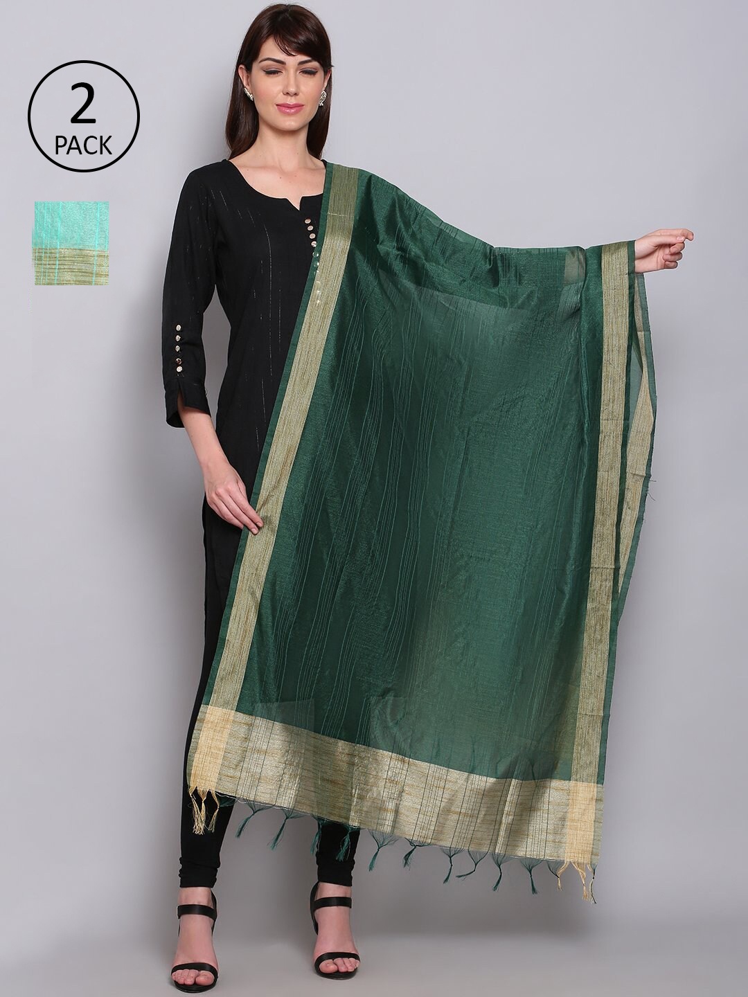 

Miaz Lifestyle Green & Gold-Toned Dupatta with Zari