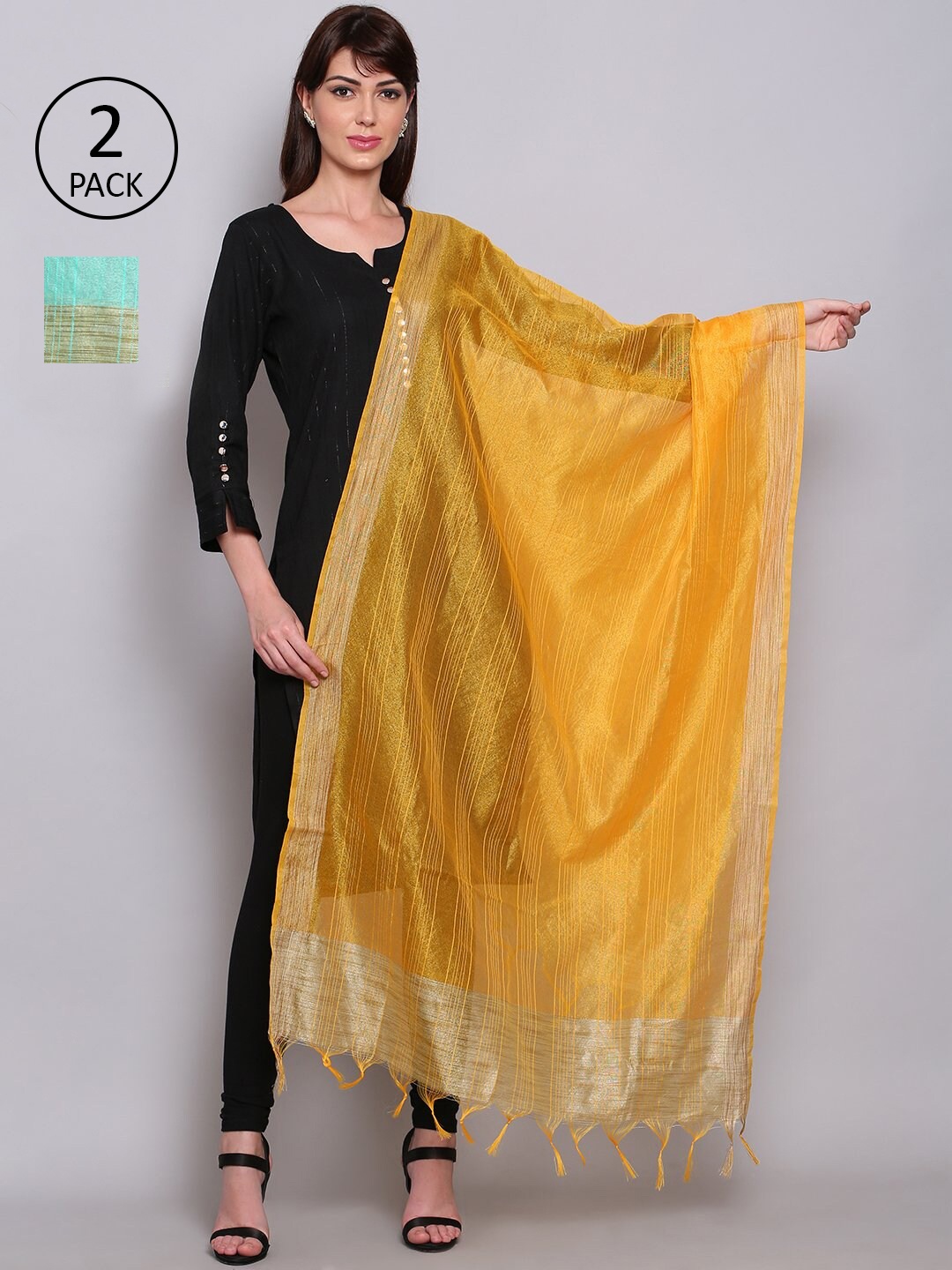 

Miaz Lifestyle Yellow & Green Dupatta with Zari