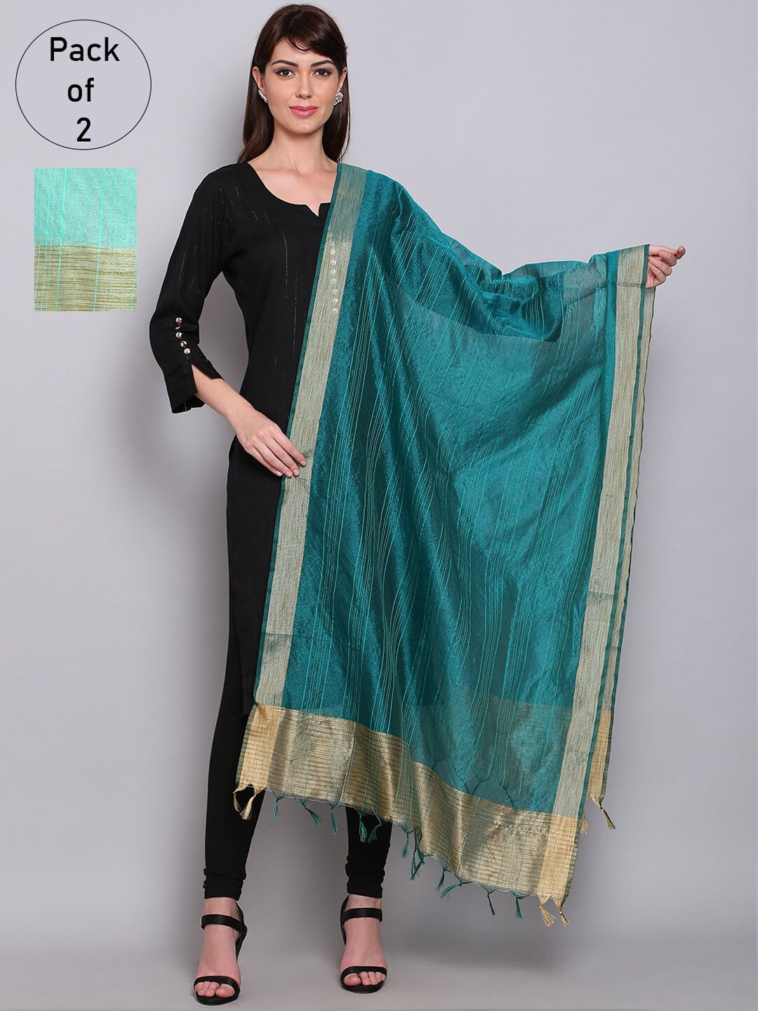 

Miaz Lifestyle Green & Gold-Toned Dupatta with Zari