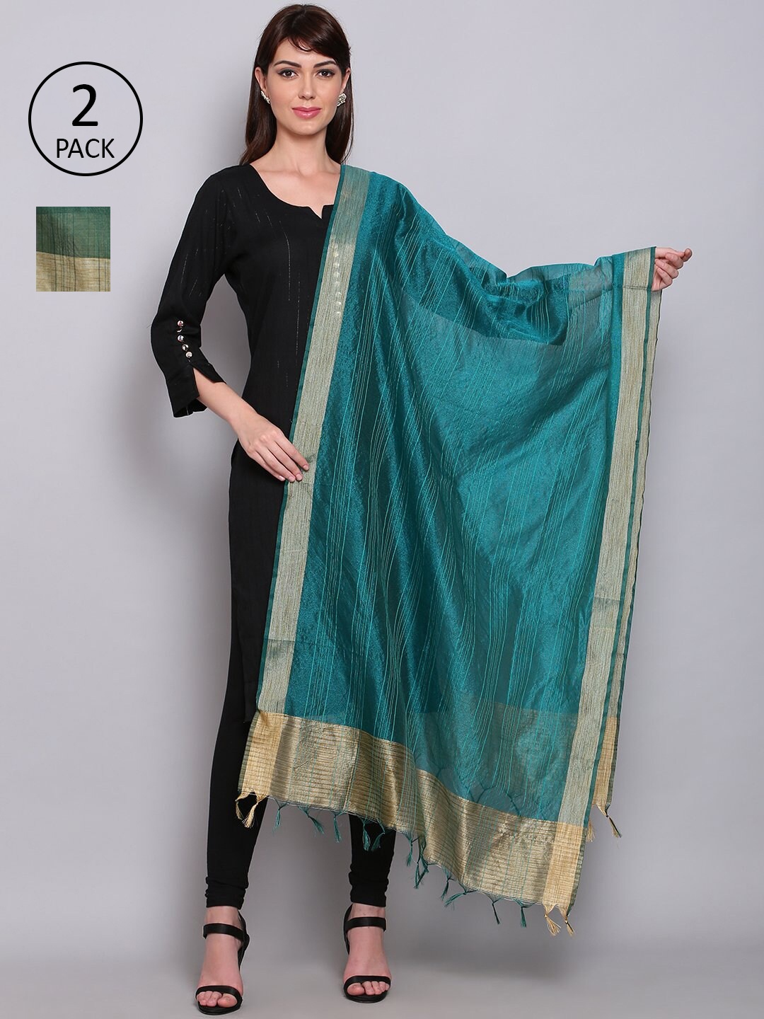

Miaz Lifestyle Green & Gold-Toned Dupatta with Zari