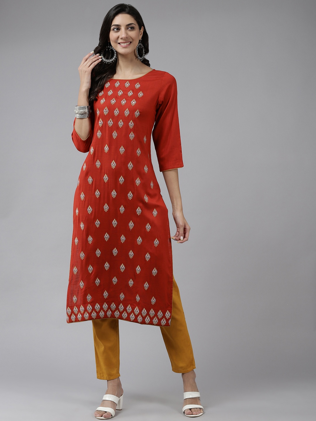 

Prakrti Women Rust Ethnic Motifs Printed Kurta