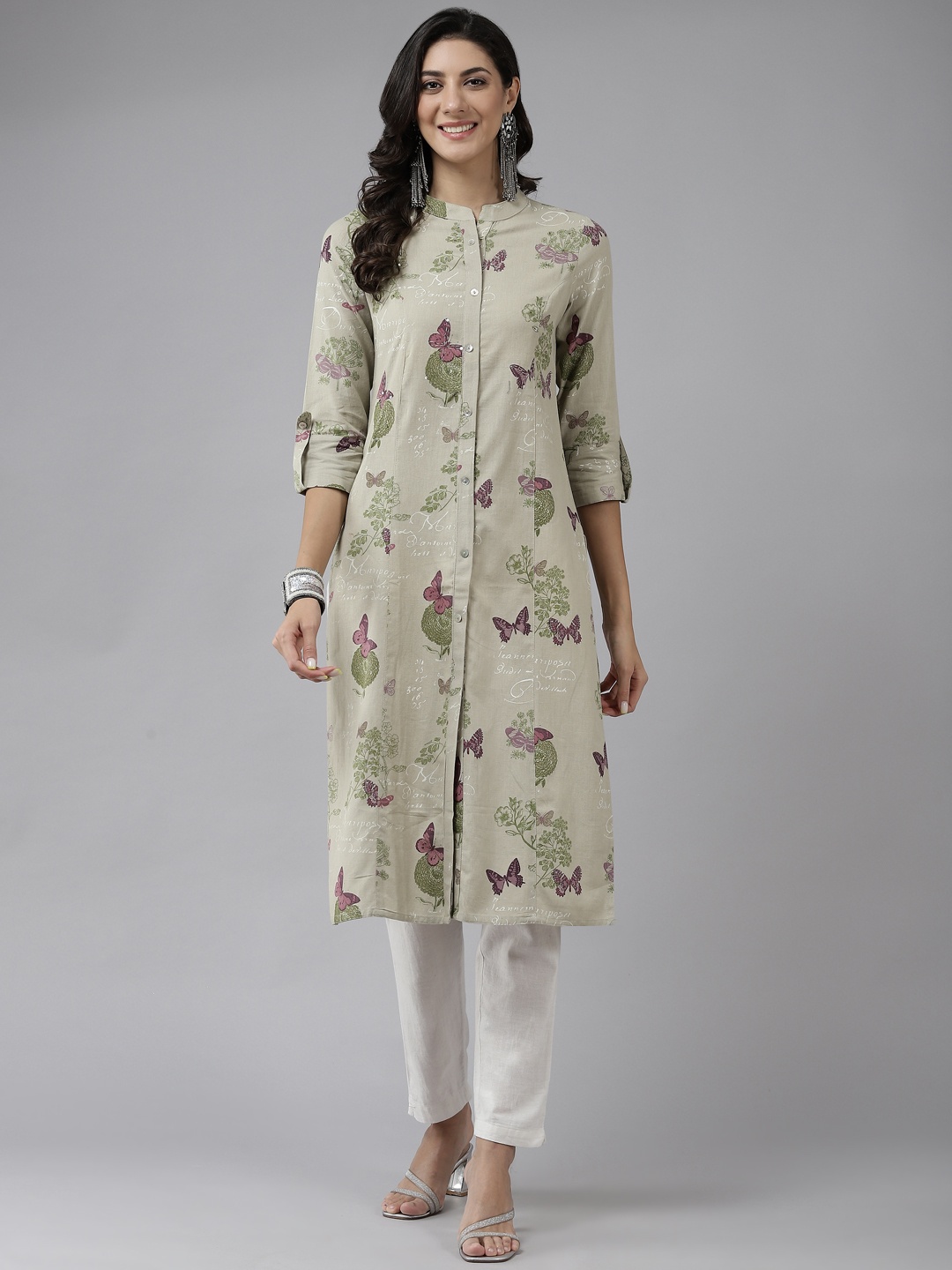 

Prakrti Women Grey & Purple Ethnic Motifs Printed Kurta