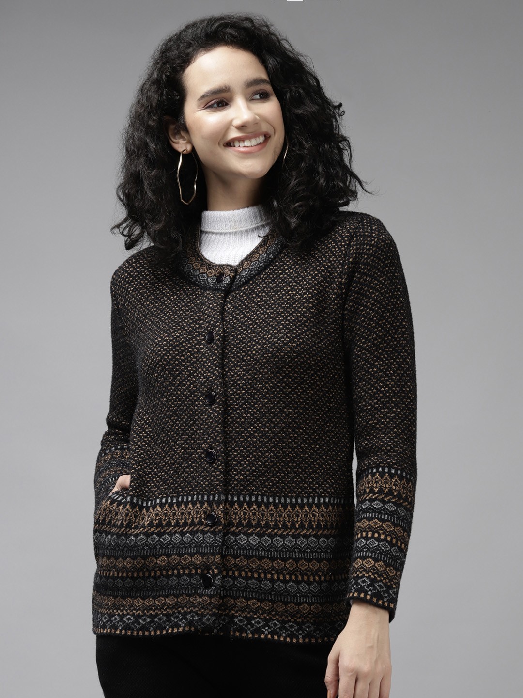 

Cayman Women Black Knitted Wool Cardigan