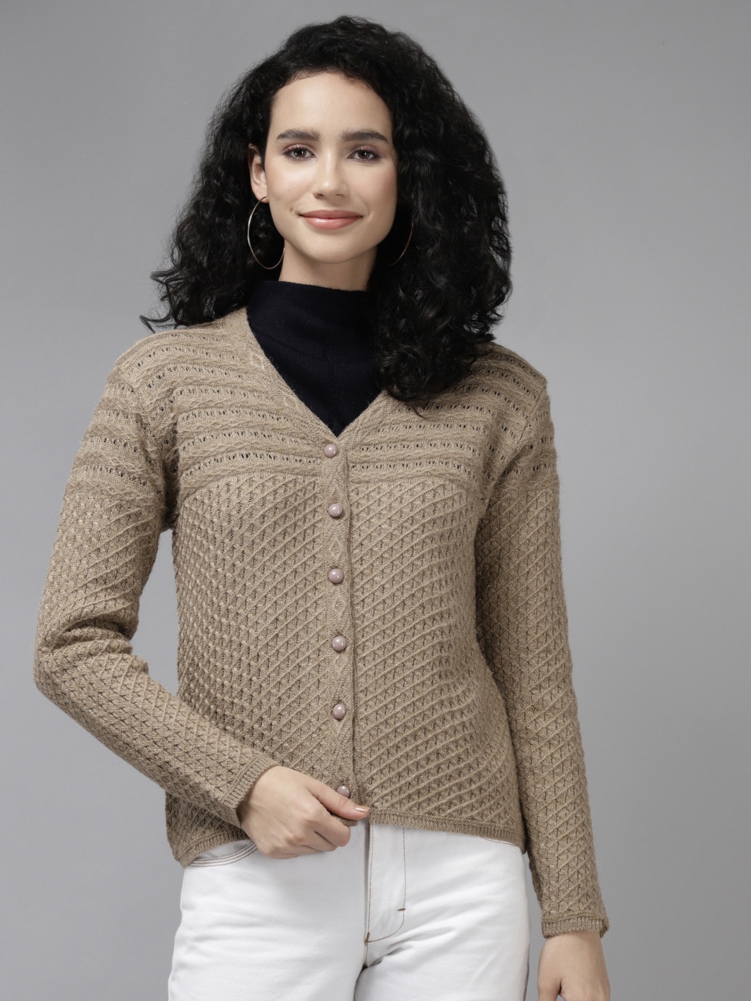 

Cayman Women Beige Cable Knit Cardigan