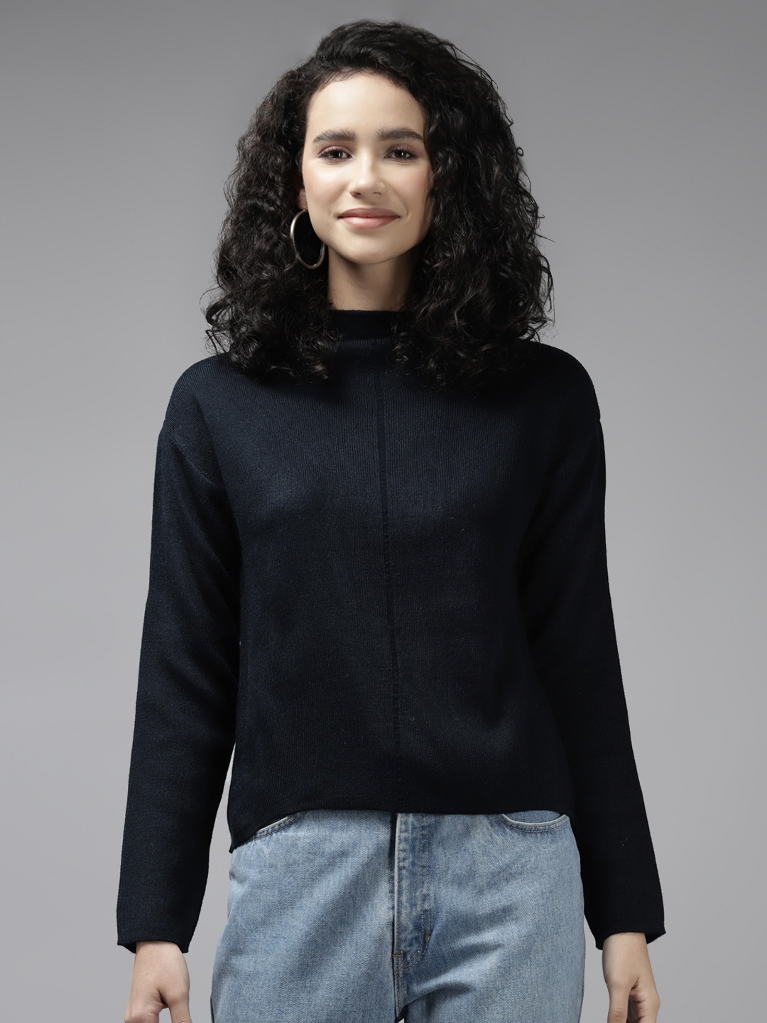 Cayman Women Navy Blue Wool Pullover