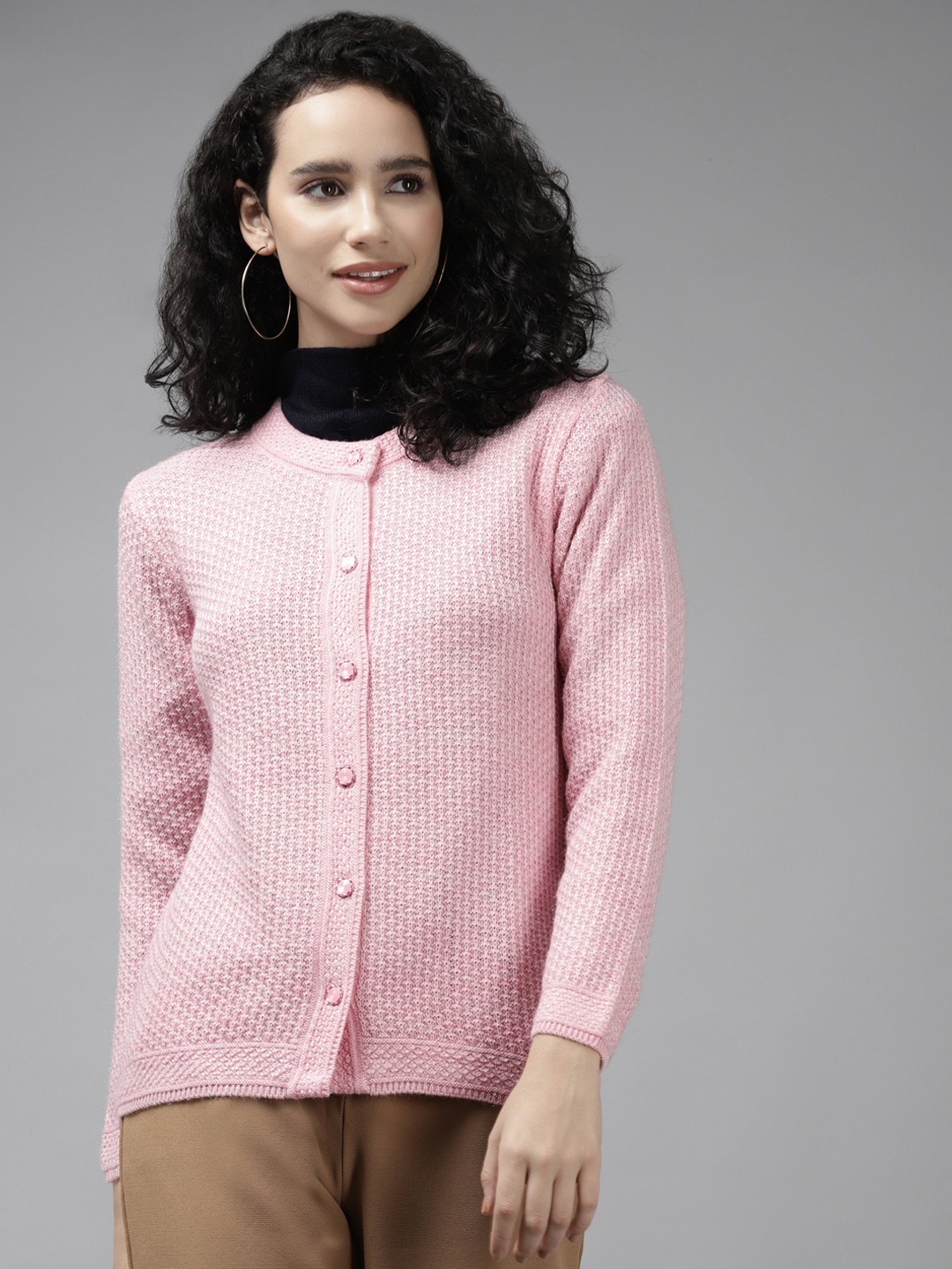

Cayman Women Pink Ribbed Wool Cardigan