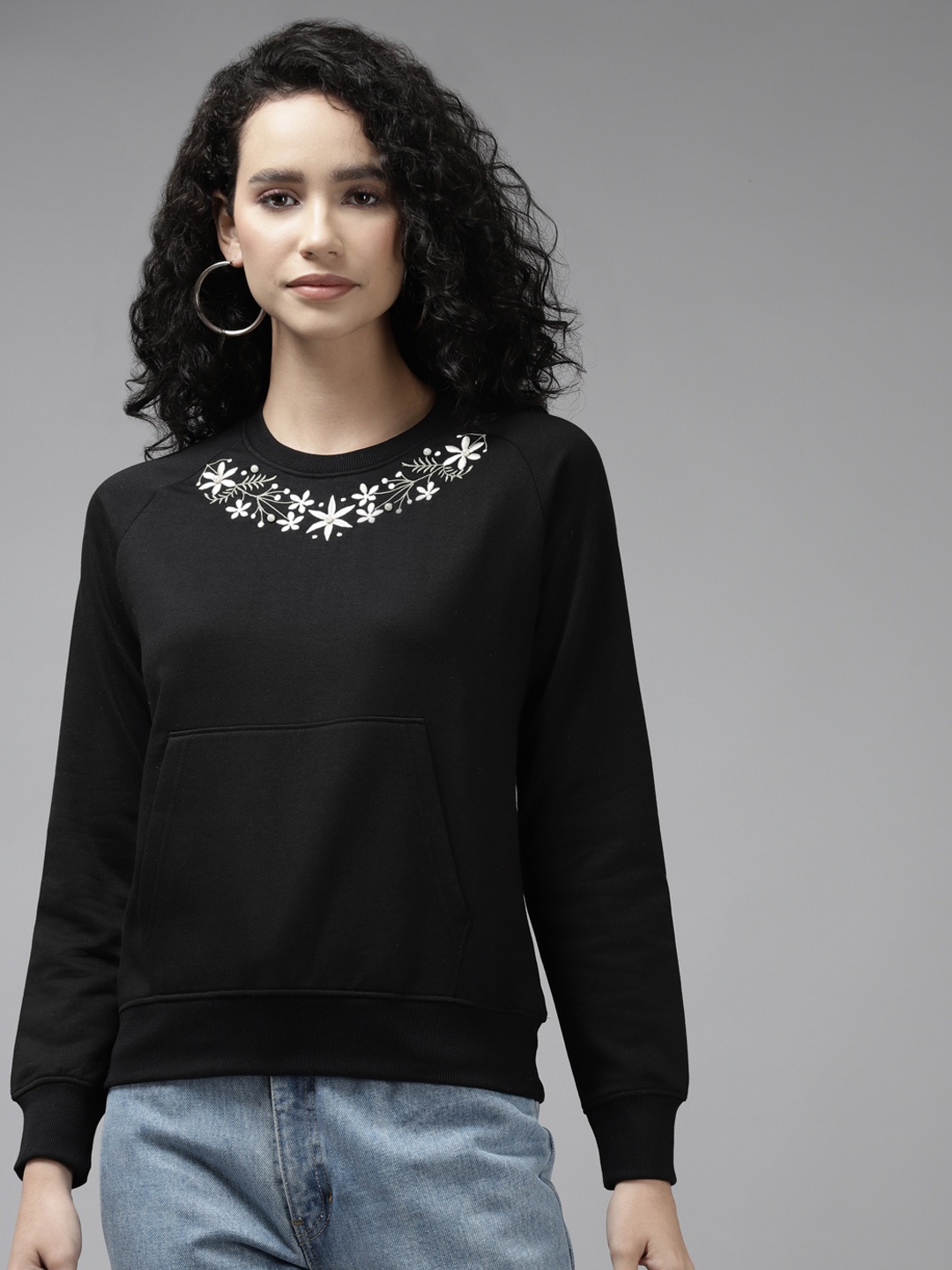 

Cayman Women Black Floral Pullover with Embellished Detail