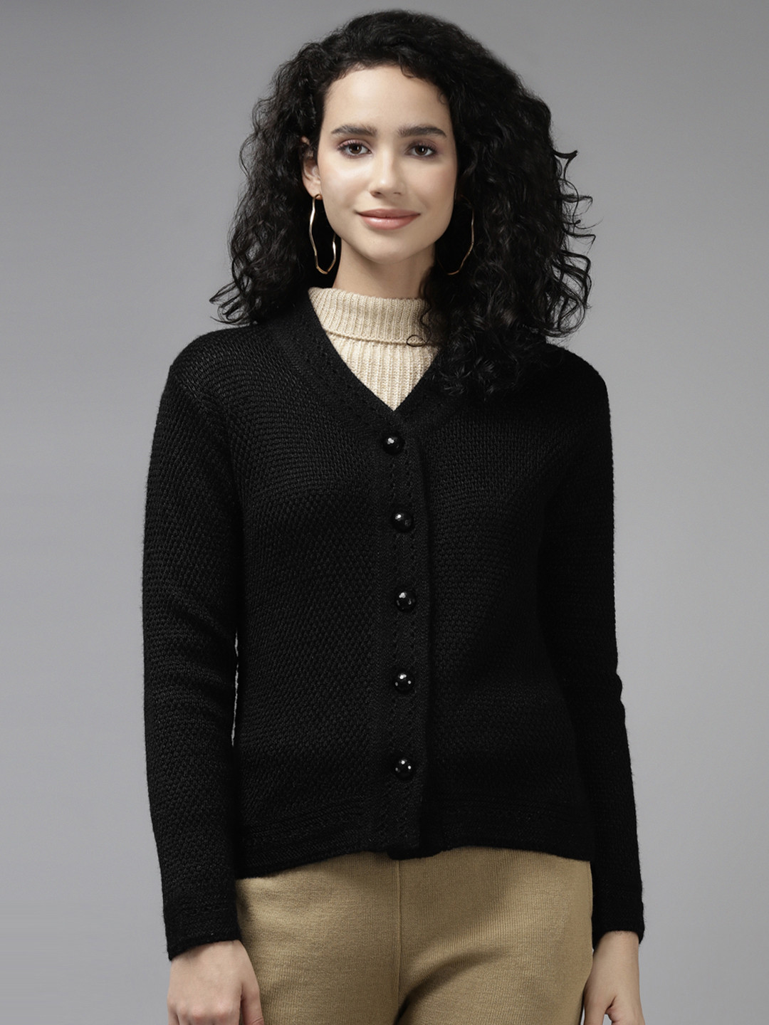 

Cayman Women Black Wool Knitted Cardigan