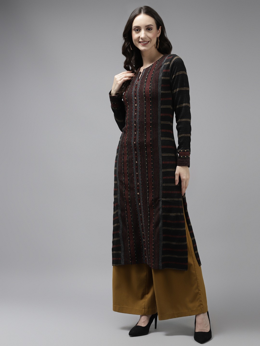 

Cayman Women Black Woollen Knitted Pattern Winter Kurta