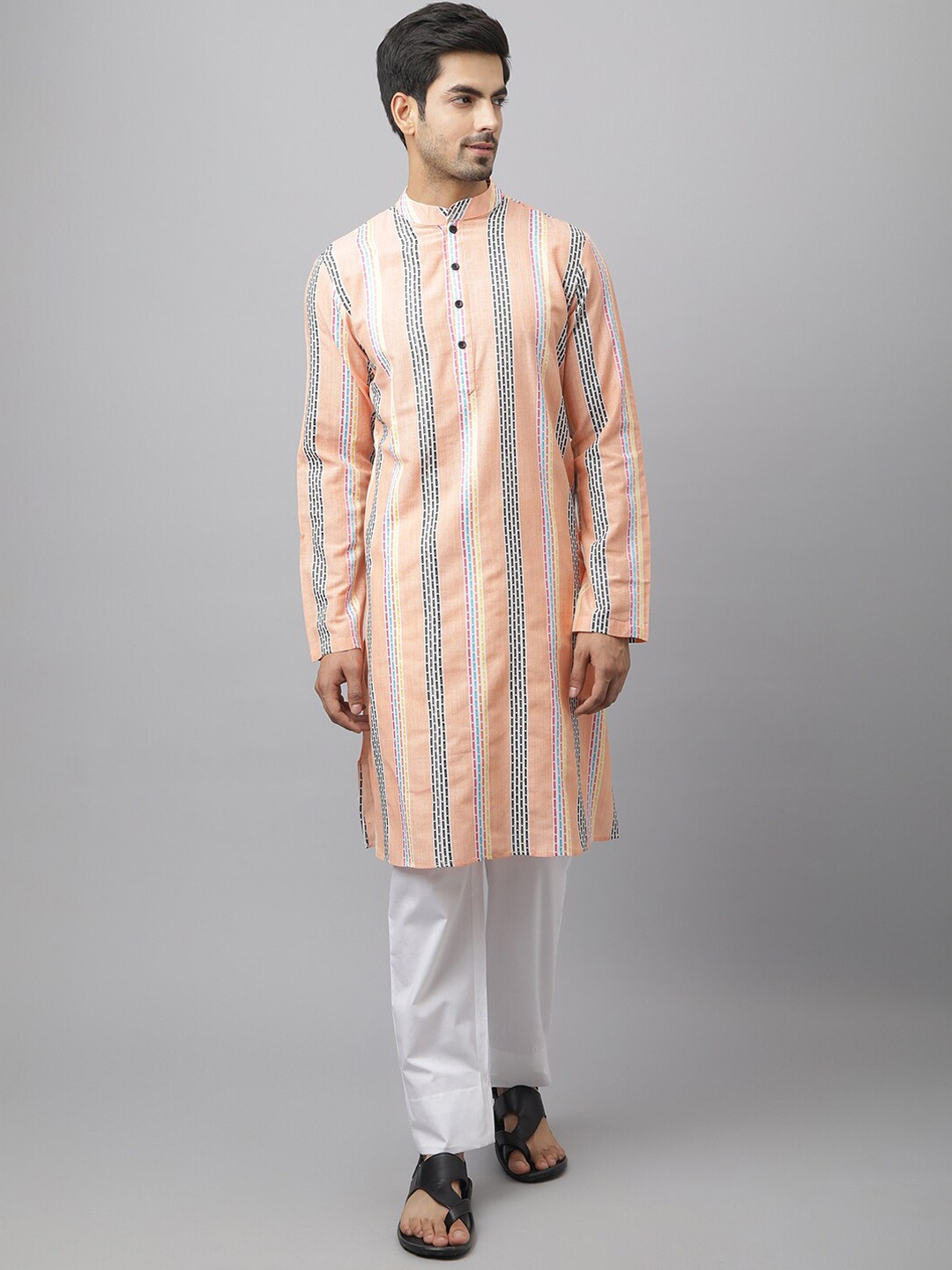 

Waahiba Men Orange Embroidered Angrakha Kurta with Pyjamas