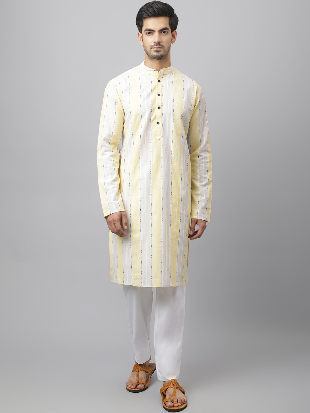 

Waahiba Men Yellow Solid Kurta with Pyjamas