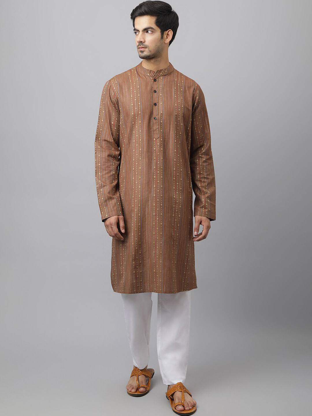 

Waahiba Men Burgundy Striped Kurta with Pyjamas